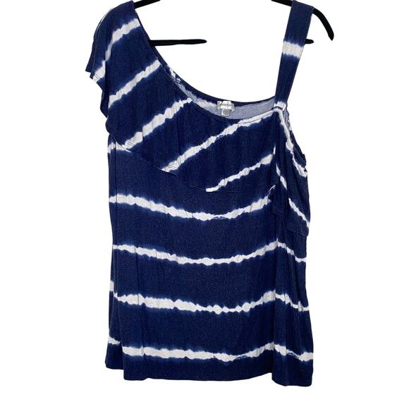 Avenue Blue and White Striped Tie Dye Blouse Size 22 - 24 - Picture 1 of 9